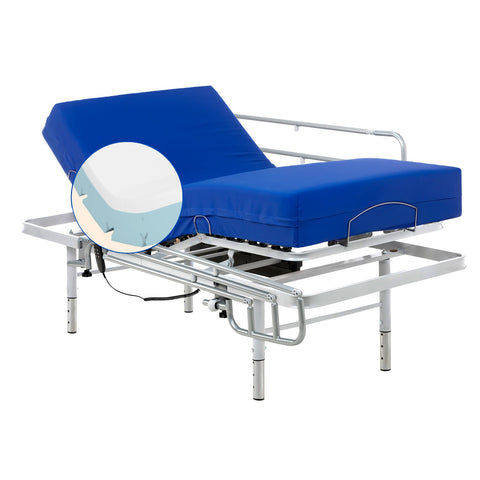 Letto ospedaliero con gambe regolabili, materasso sanitario viscoelastico plus e sponde letto - 80x200 cm
