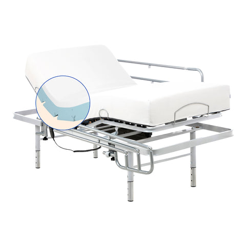 Pack letto ospedaliero regolabile in altezza con materasso memory foam Tencel (105x190 cm, sponde letto)