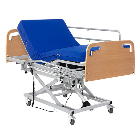 Letto ospedale regolabile in altezza con sponde, materasso sanitario e testiera e pediera