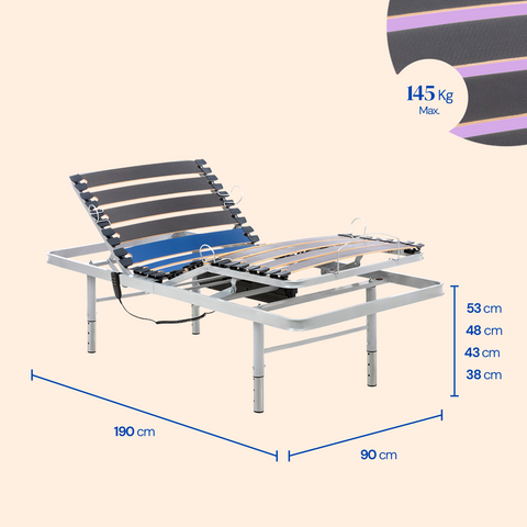 Letto ortopedico elettrico compatto con piedi regolabili - 90x190 cm