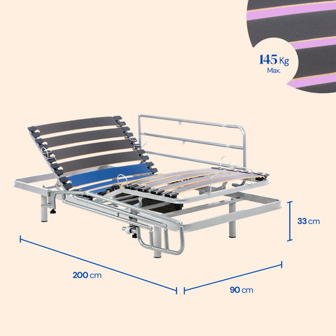 Letto ortopedico elettrico compatto  | Telecomando Wireless | Sponde letto - 90x200 cm