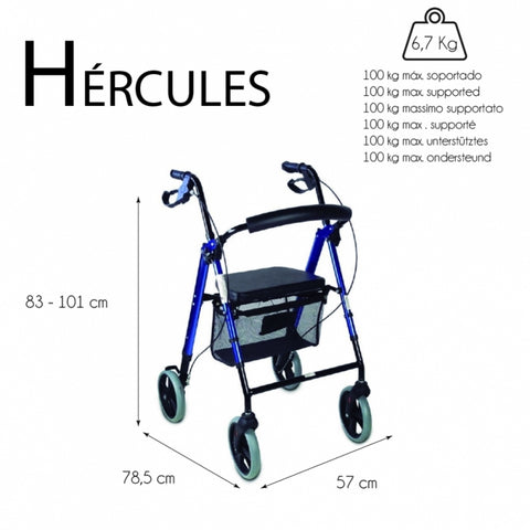 Deambulatore pieghevole Rollator a 4 ruote grandi, colore blu
