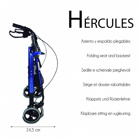 Deambulatore pieghevole Rollator a 4 ruote grandi, colore blu