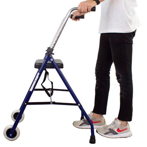 Deambulatore Pieghevole in Acciaio con 2 Ruote e Seduta