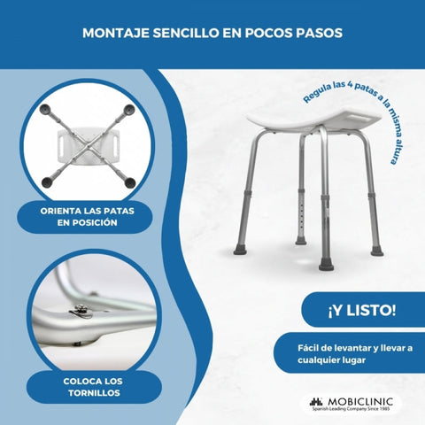 Sedia da doccia | Alluminio | Regolabile in altezza | Puntali antiscivolo | San Fermín