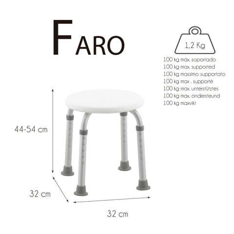 Sgabello da bagno | Regolabile | Antiscivolo | Bianco | Modello Faro