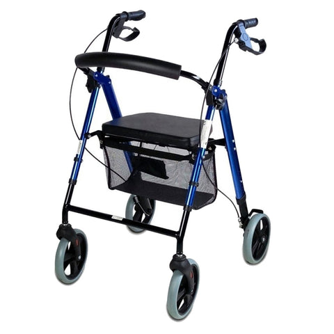 Deambulatore pieghevole Rollator con 4 grandi ruote colore blu